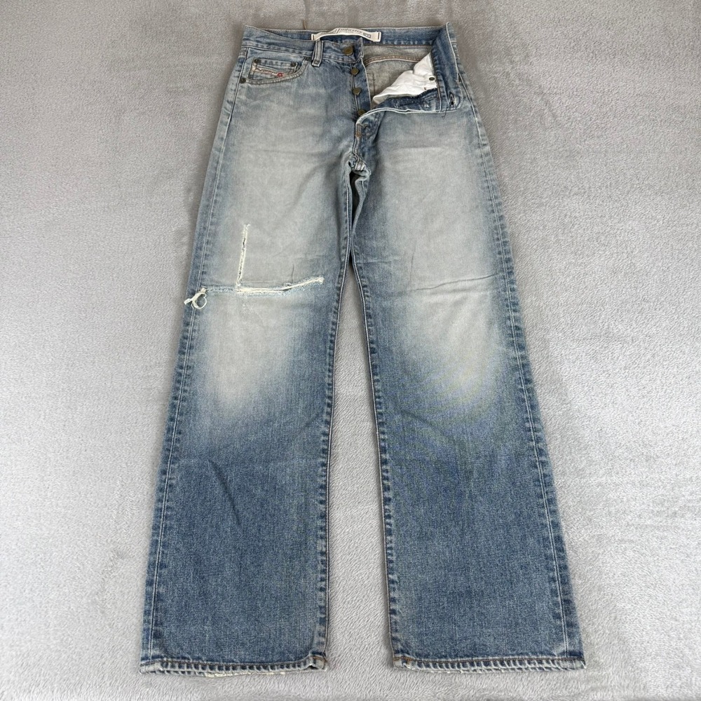 Diesel Button Fly Straight Leg Jeans Mens 29x30 Blue Denim Distressed Cotton